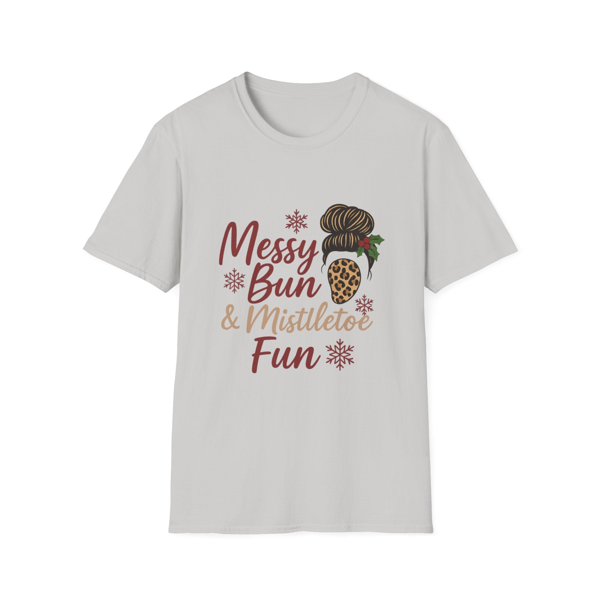 Messy Bun Mistletoe Christmas T-Shirt | Funny Holiday Hair Tee