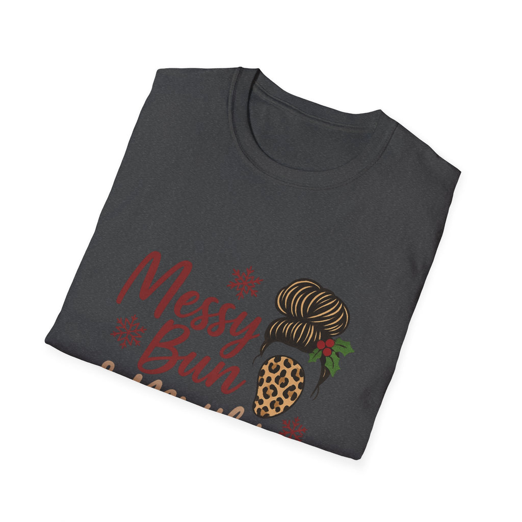 Messy Bun Mistletoe Christmas T-Shirt | Funny Holiday Hair Tee