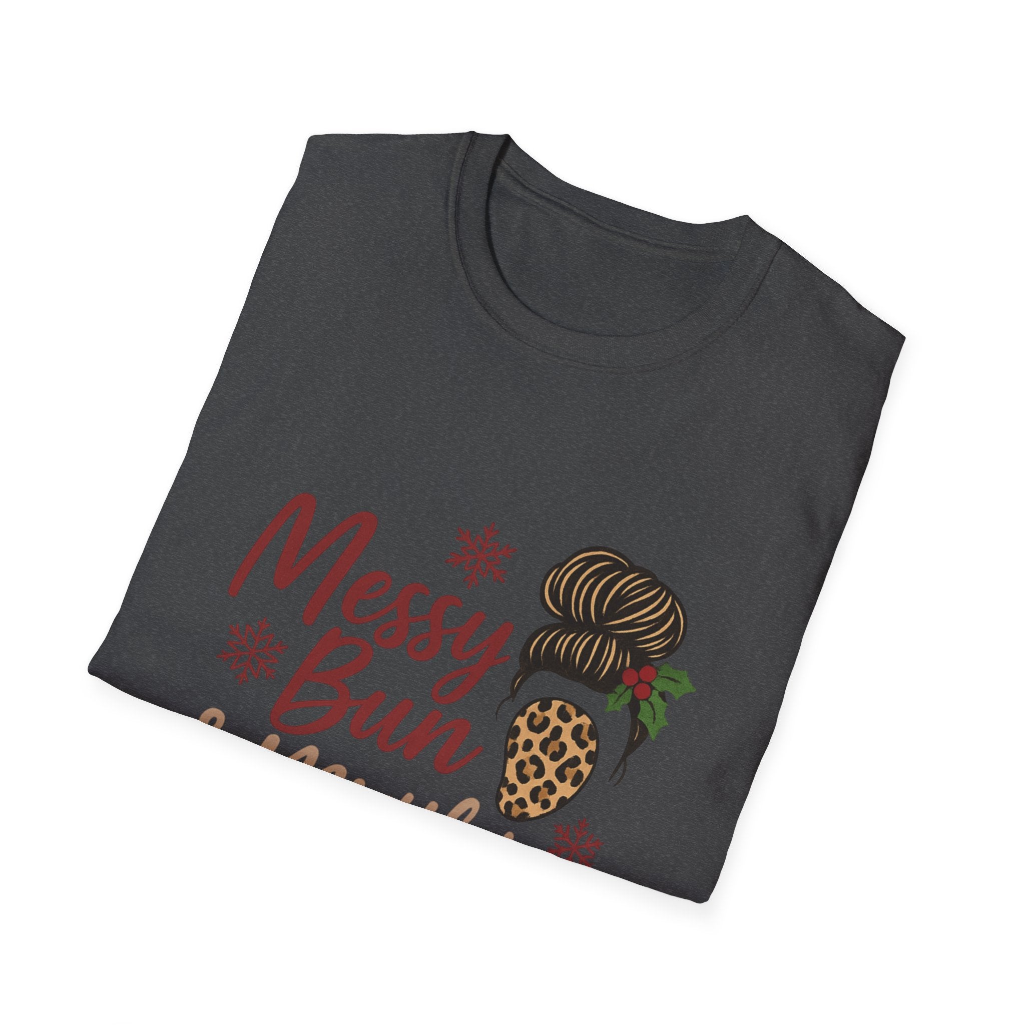 Messy Bun Mistletoe Christmas T-Shirt | Funny Holiday Hair Tee