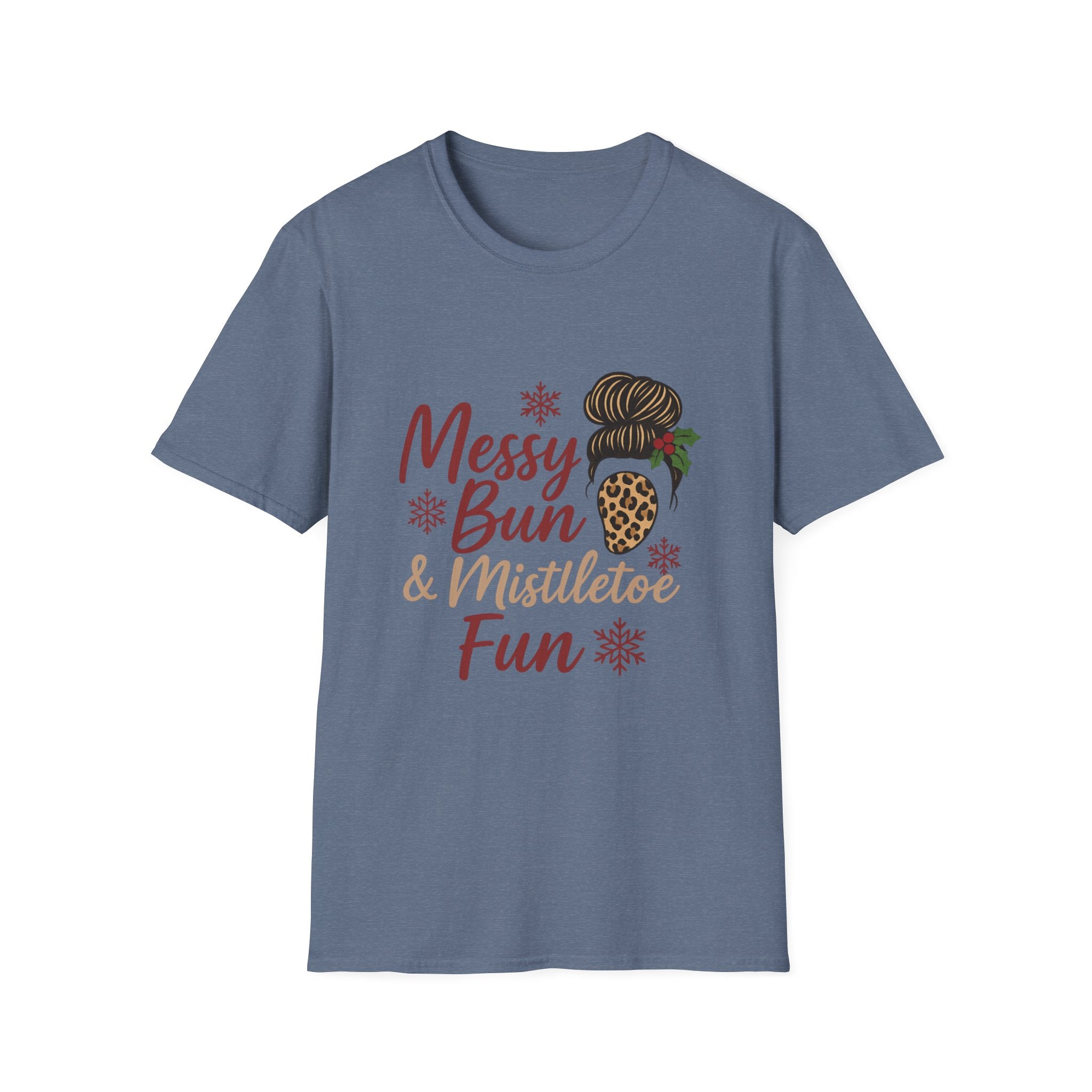 Messy Bun Mistletoe Christmas T-Shirt | Funny Holiday Hair Tee