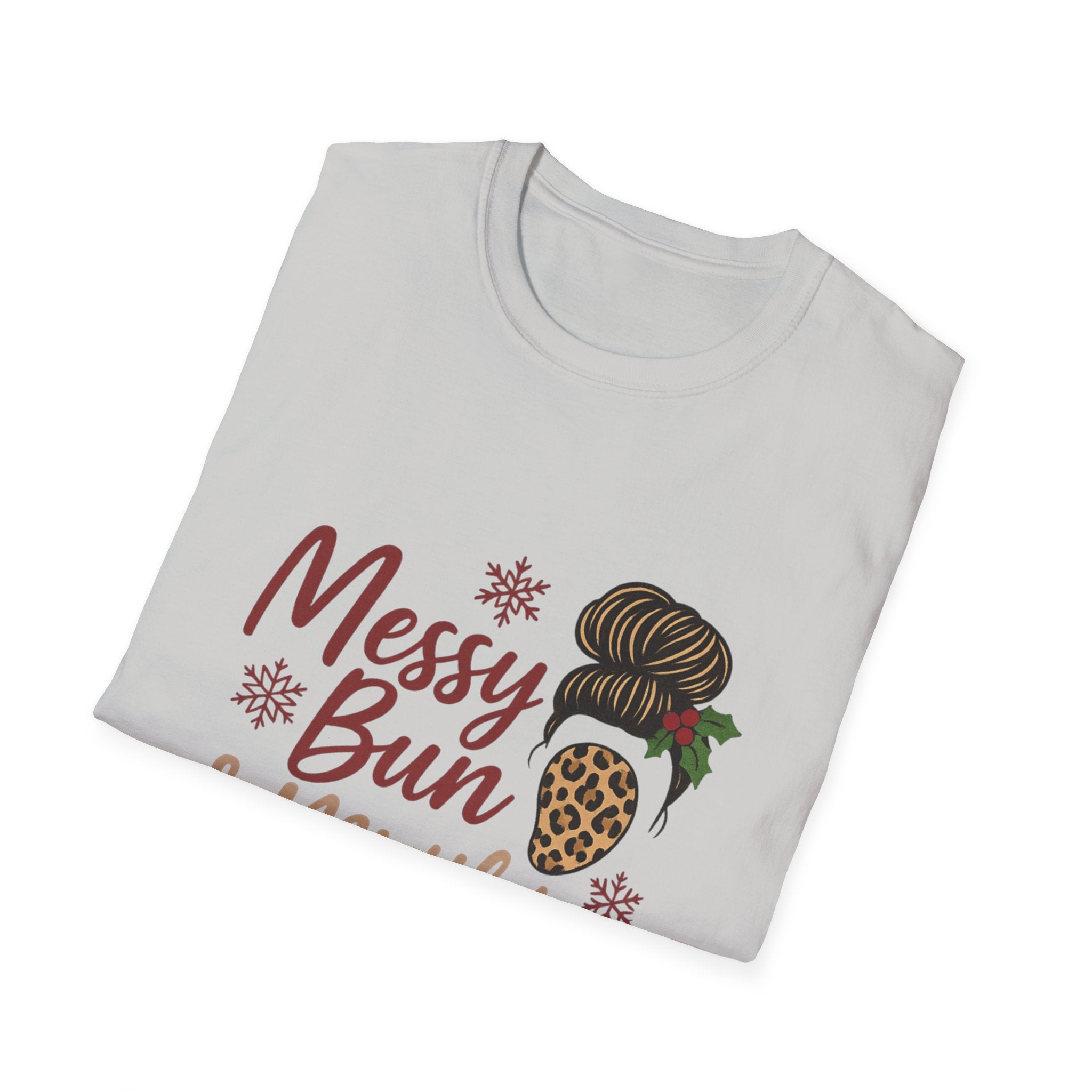 Messy Bun Mistletoe Christmas T-Shirt | Funny Holiday Hair Tee