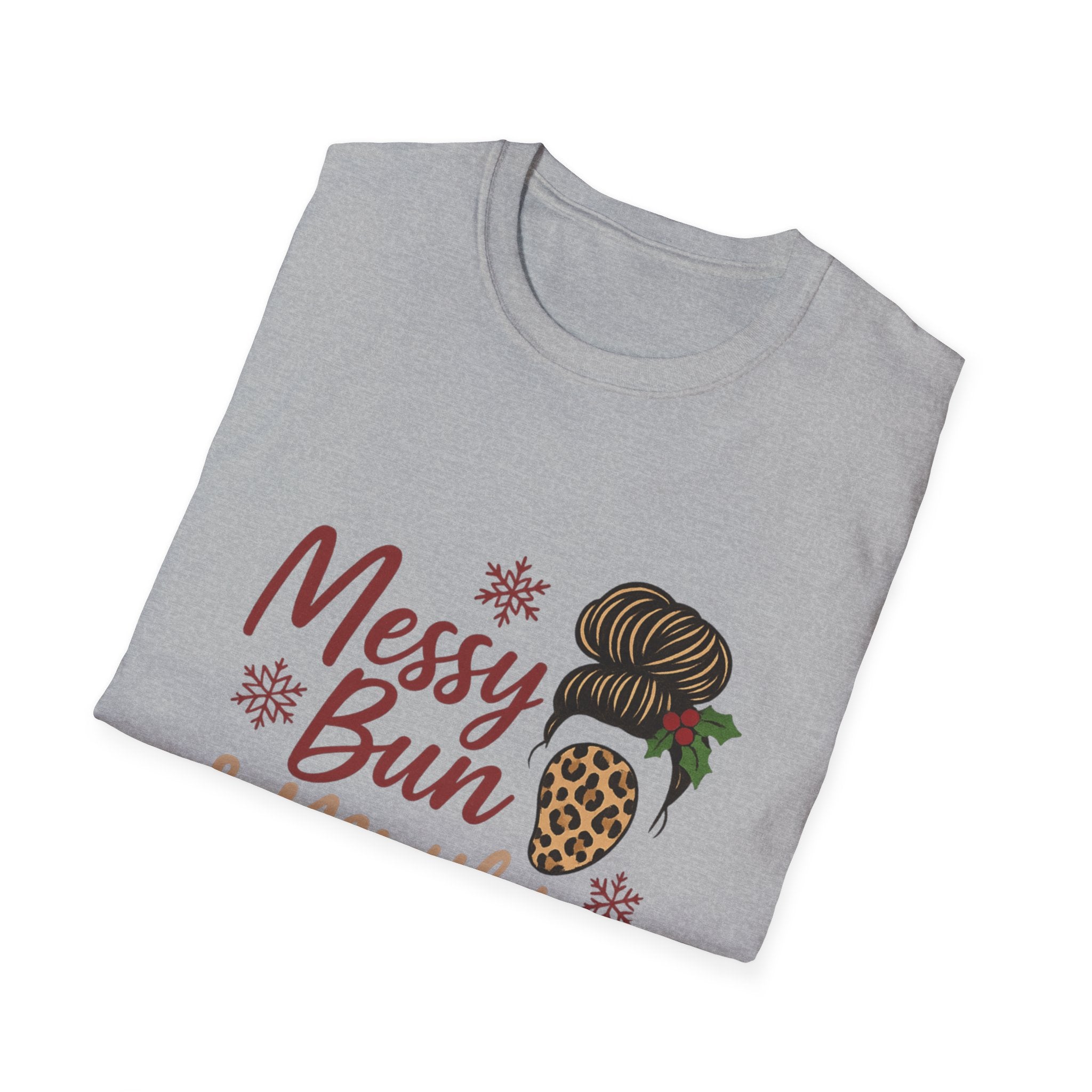 Messy Bun Mistletoe Christmas T-Shirt | Funny Holiday Hair Tee