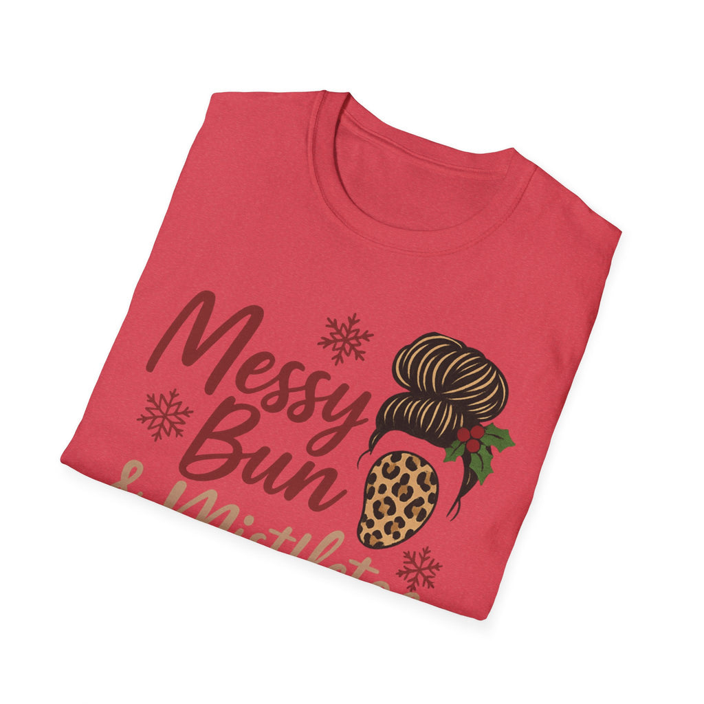 Messy Bun Mistletoe Christmas T-Shirt | Funny Holiday Hair Tee