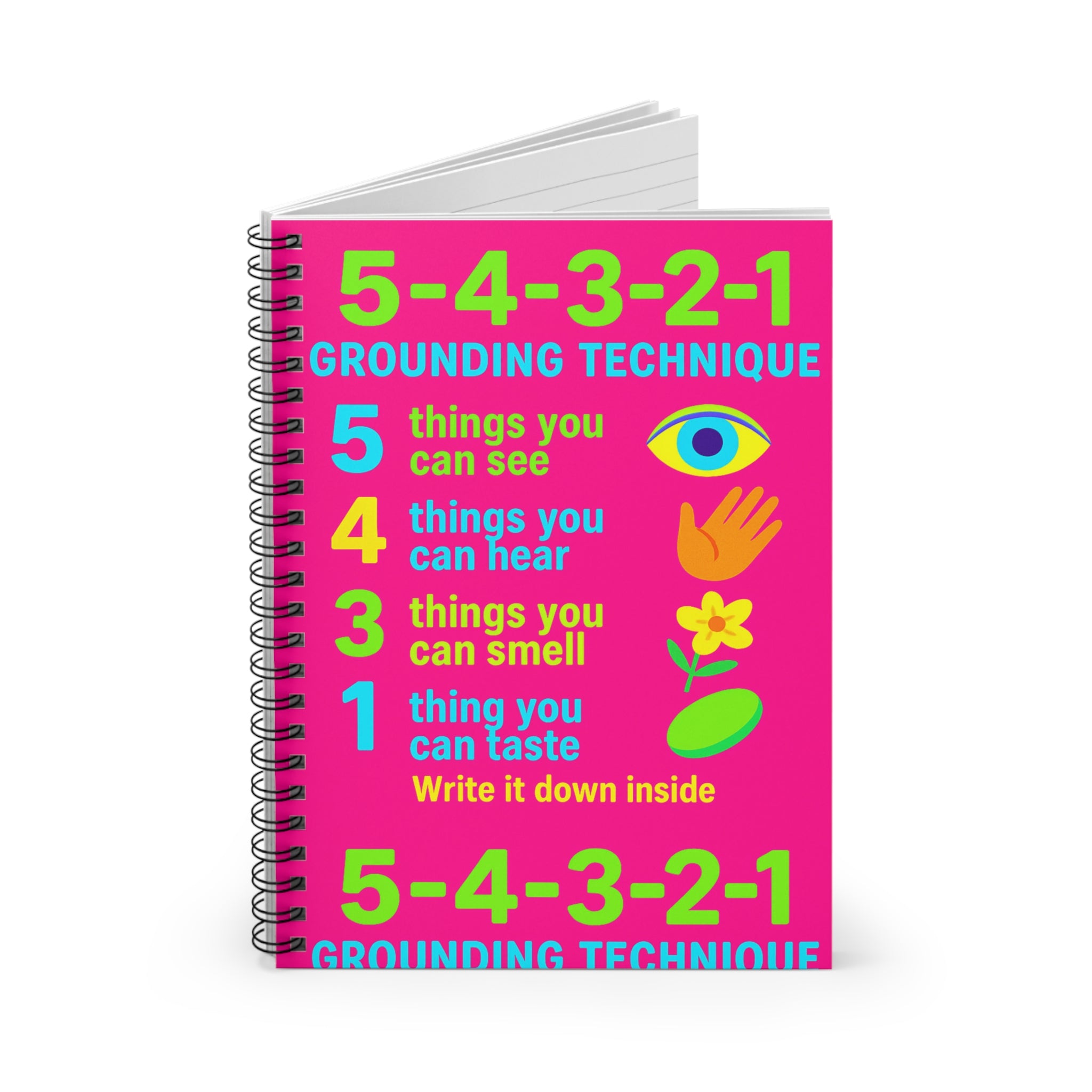 Grounding Technique Spiral Notebook - Mindfulness Journal, Stress Relief, Mental Health, Planner, Self-Care Tool take charge of your mental health! push back