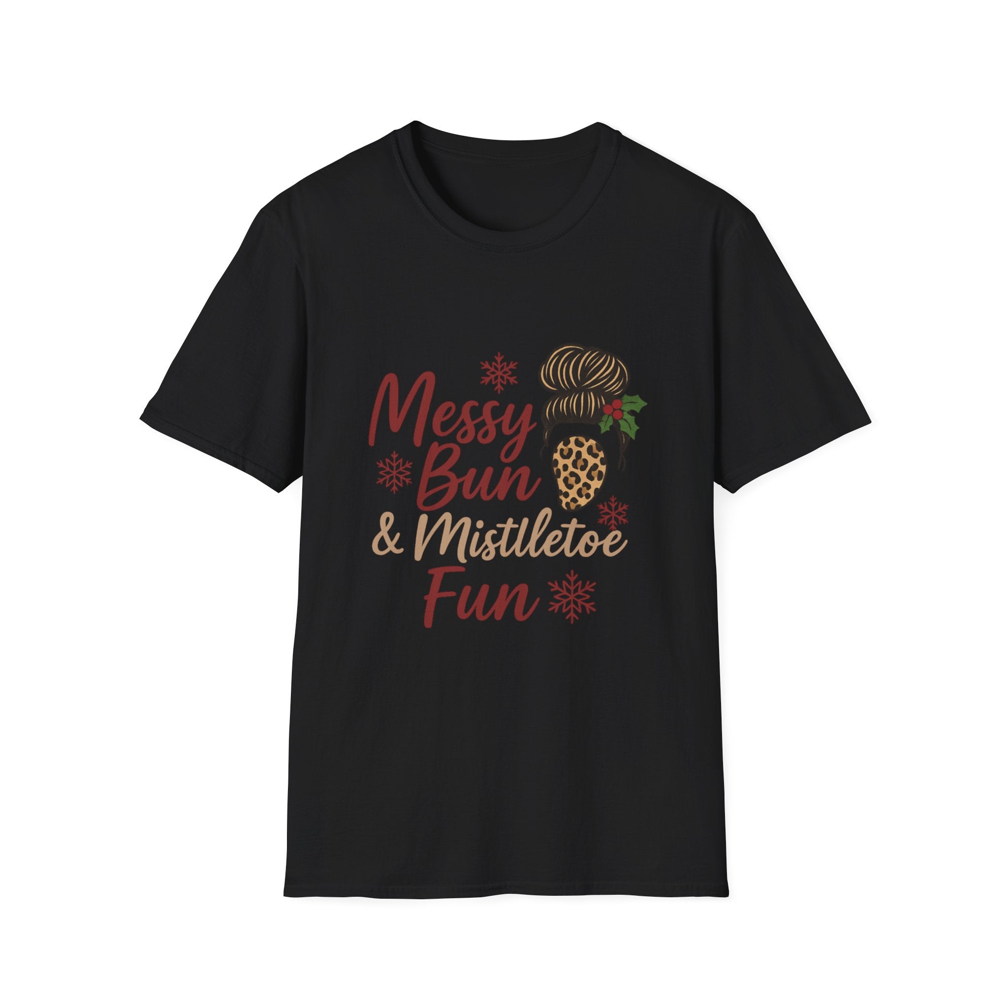 Messy Bun Mistletoe Christmas T-Shirt | Funny Holiday Hair Tee