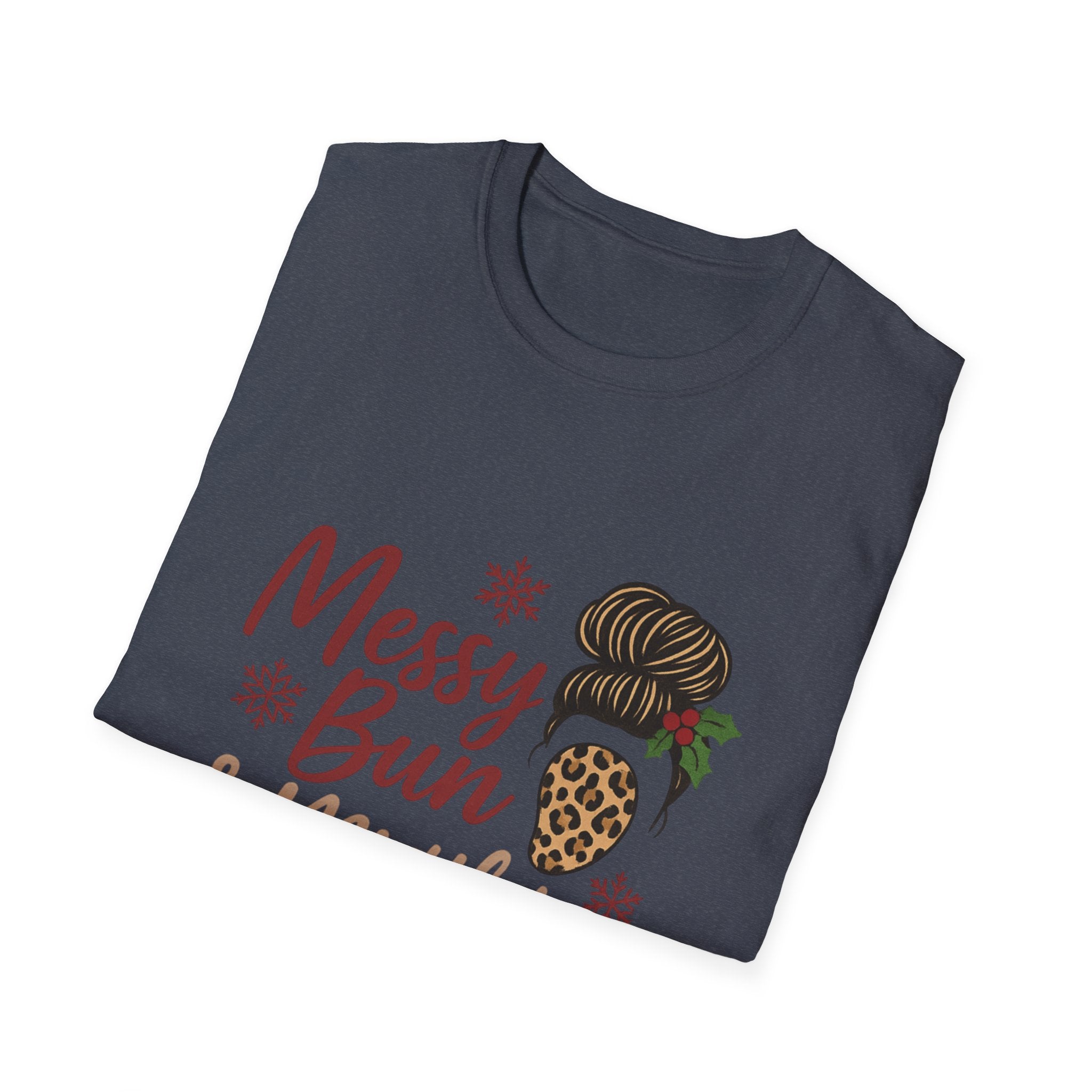 Messy Bun Mistletoe Christmas T-Shirt | Funny Holiday Hair Tee