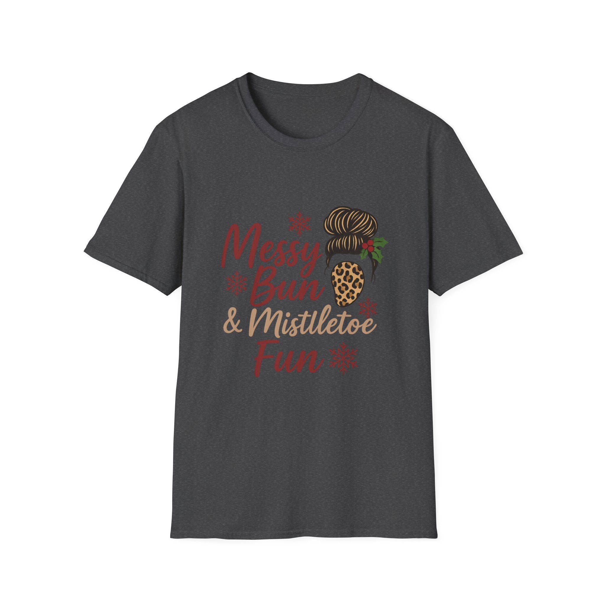 Messy Bun Mistletoe Christmas T-Shirt | Funny Holiday Hair Tee