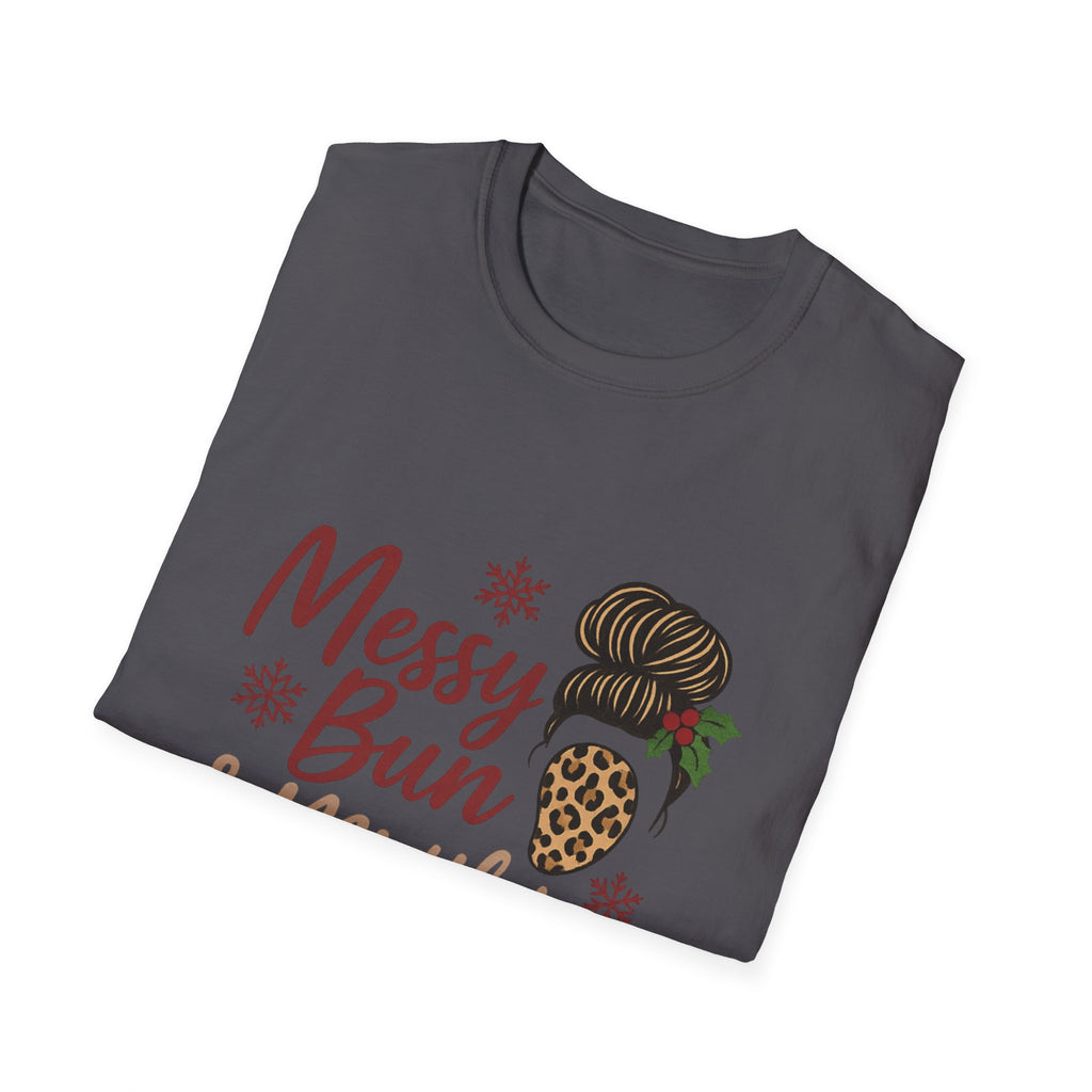 Messy Bun Mistletoe Christmas T-Shirt | Funny Holiday Hair Tee