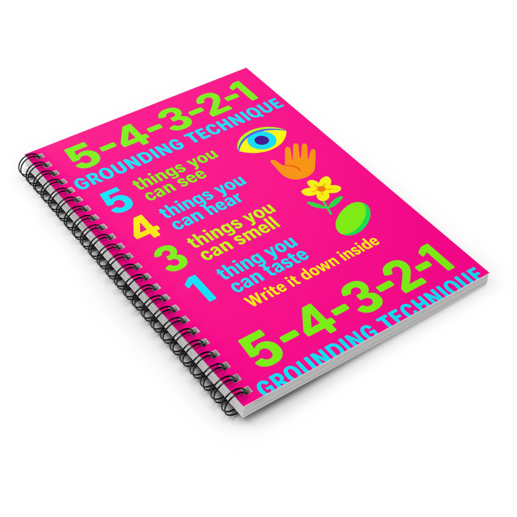 Grounding Technique Spiral Notebook - Mindfulness Journal, Stress Relief, Mental Health, Planner, Self-Care Tool take charge of your mental health! push back