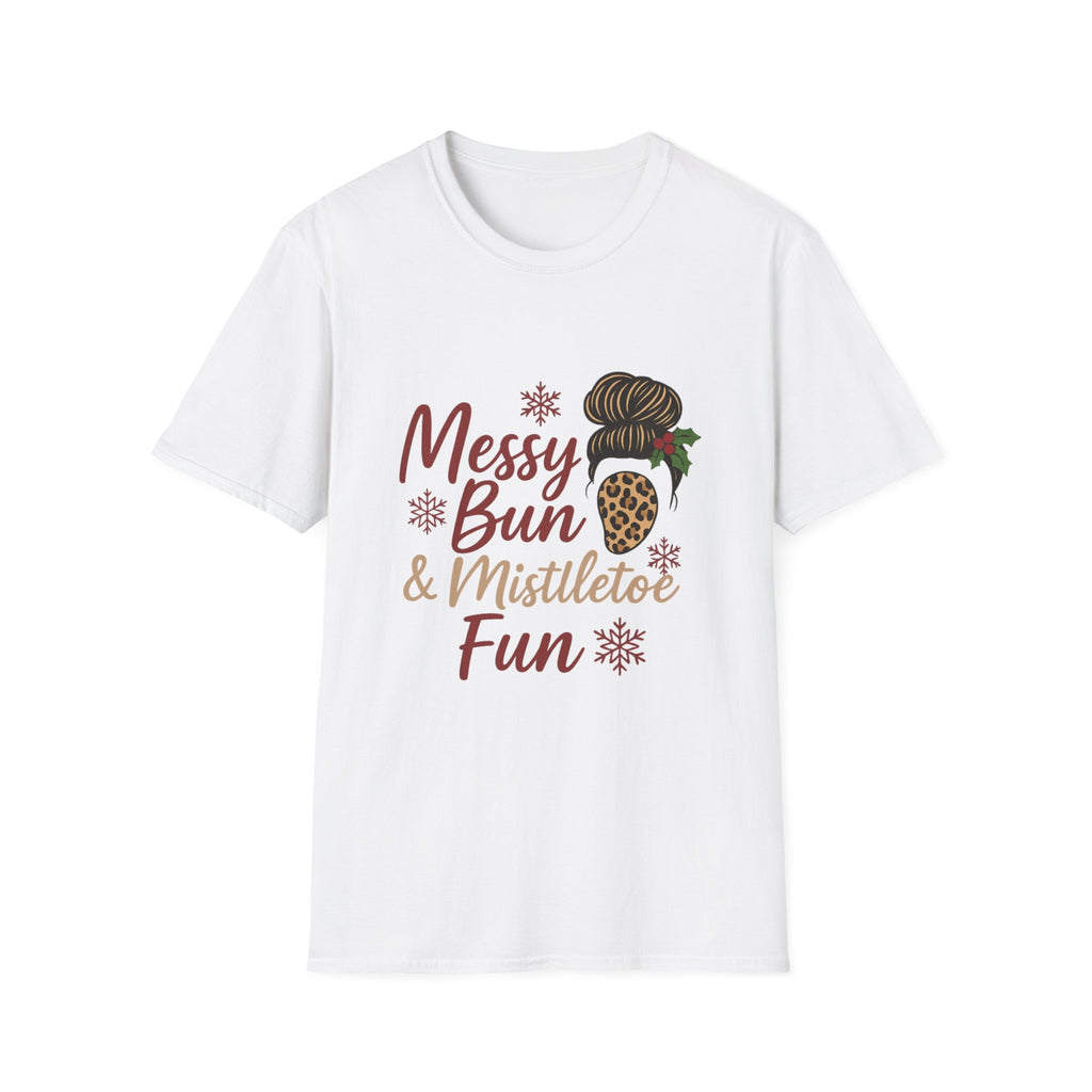 Messy Bun Mistletoe Christmas T-Shirt | Funny Holiday Hair Tee