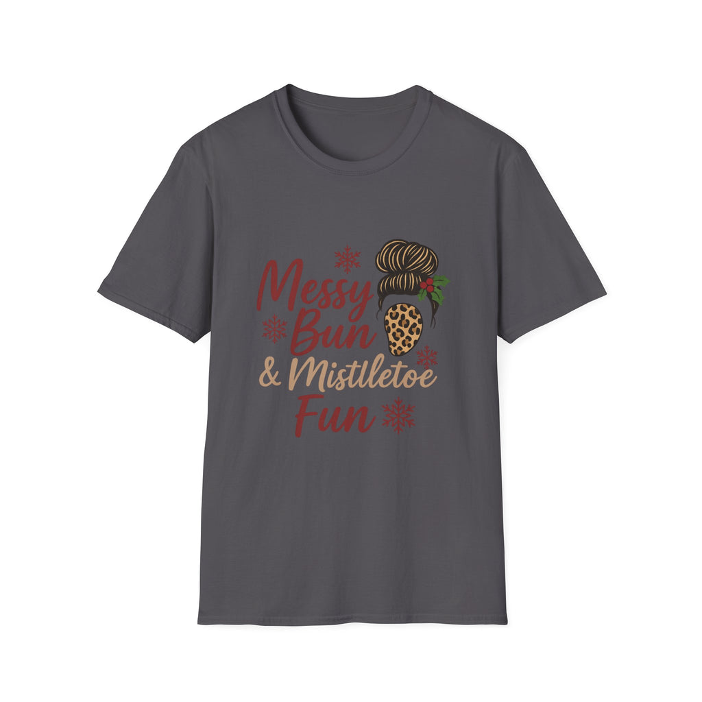 Messy Bun Mistletoe Christmas T-Shirt | Funny Holiday Hair Tee