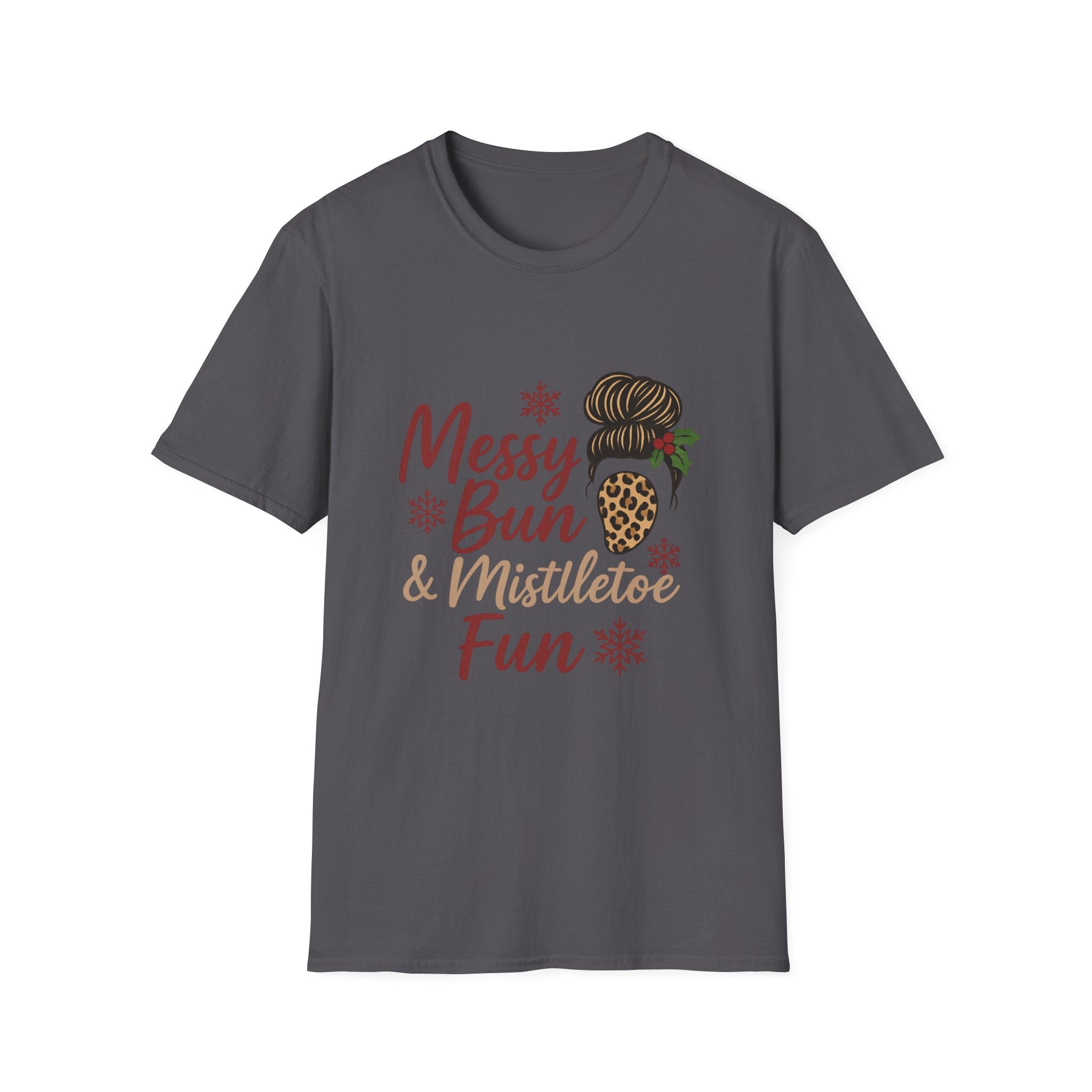 Messy Bun Mistletoe Christmas T-Shirt | Funny Holiday Hair Tee