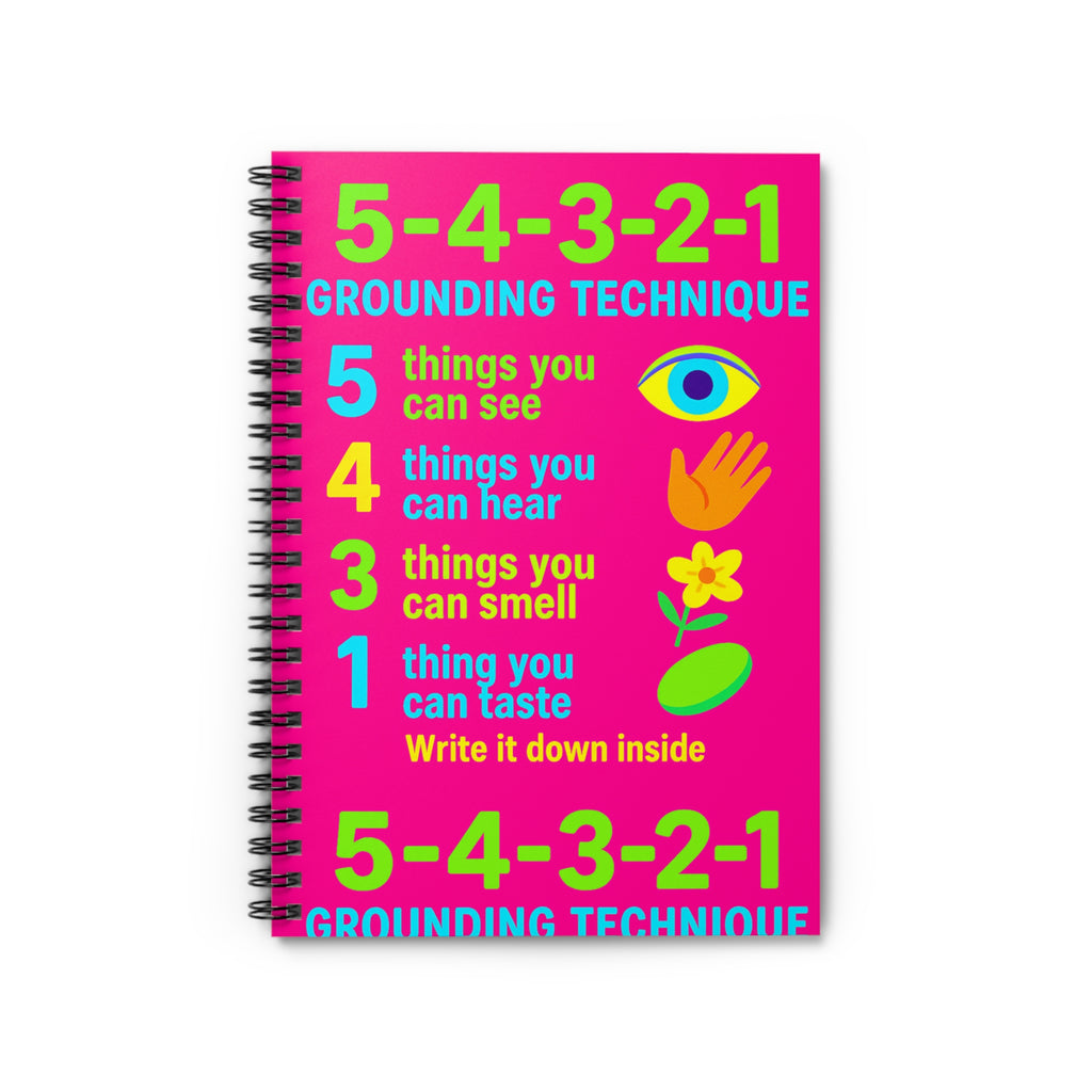 Grounding Technique Spiral Notebook - Mindfulness Journal, Stress Relief, Mental Health, Planner, Self-Care Tool take charge of your mental health! push back