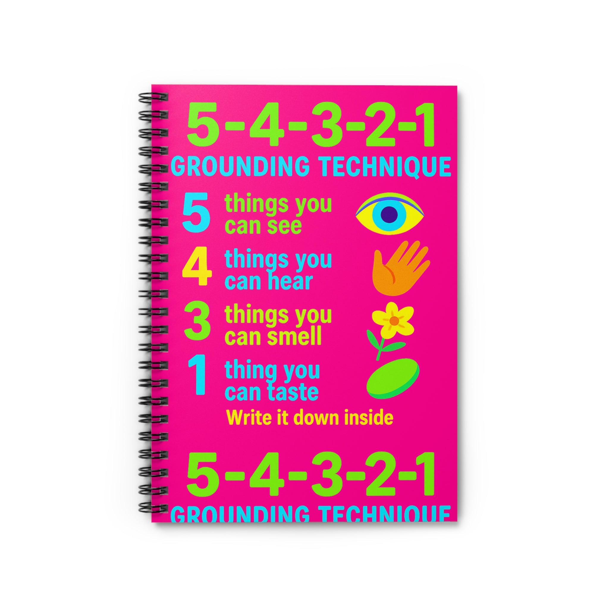 Grounding Technique Spiral Notebook - Mindfulness Journal, Stress Relief, Mental Health, Planner, Self-Care Tool take charge of your mental health! push back