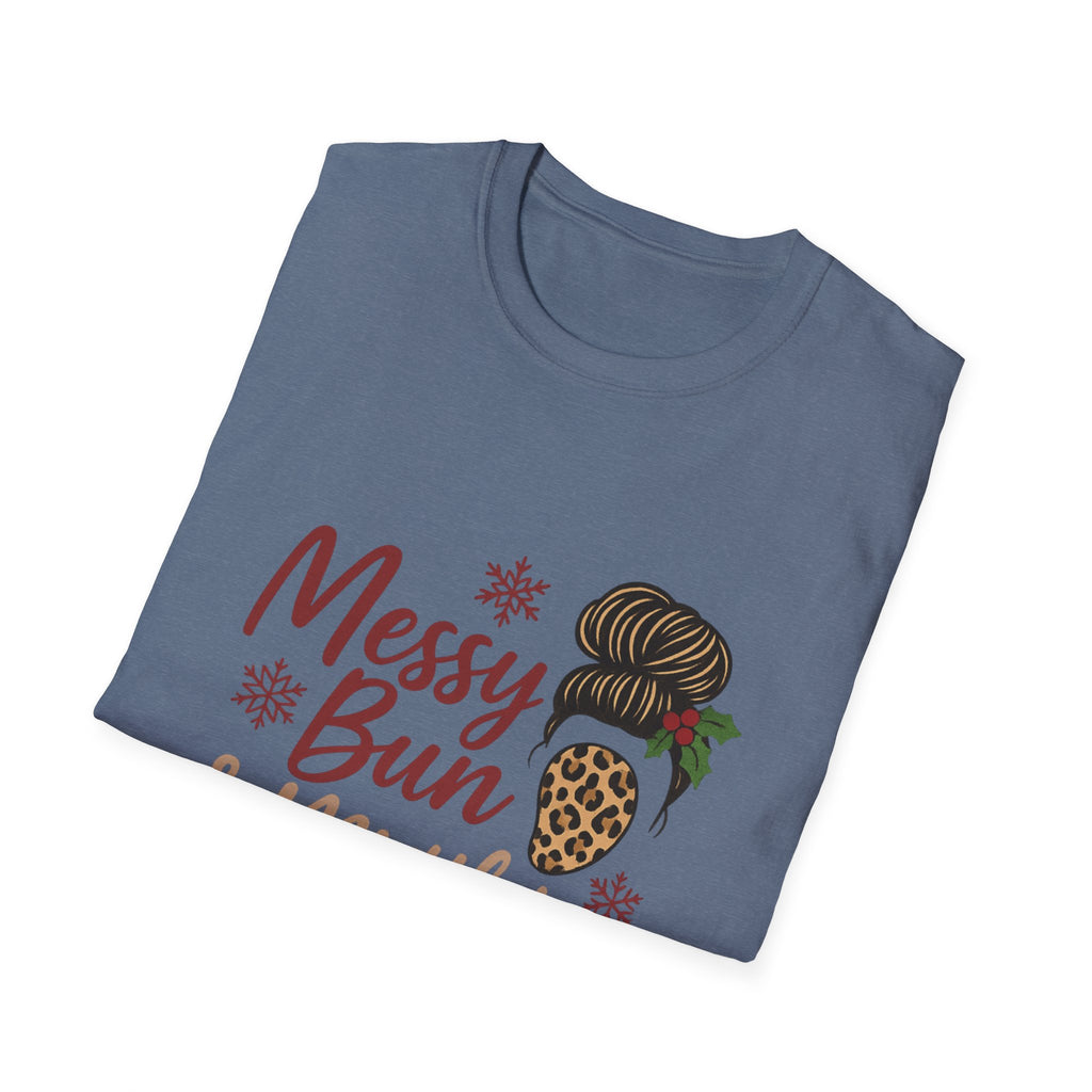 Messy Bun Mistletoe Christmas T-Shirt | Funny Holiday Hair Tee