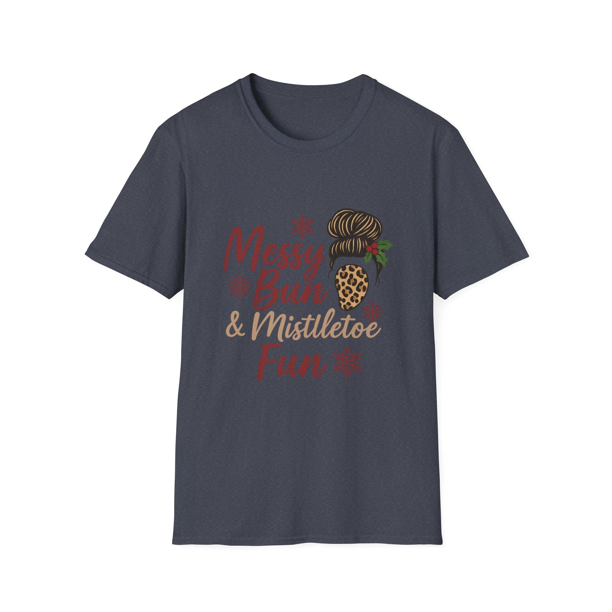 Messy Bun Mistletoe Christmas T-Shirt | Funny Holiday Hair Tee