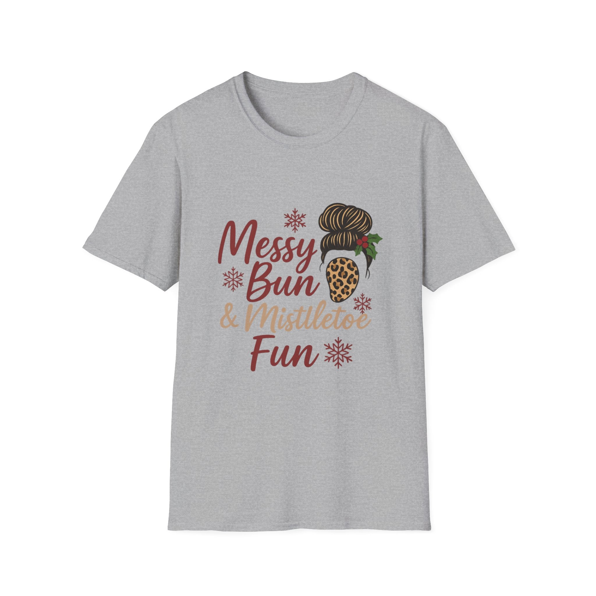 Messy Bun Mistletoe Christmas T-Shirt | Funny Holiday Hair Tee
